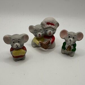Vintage Chalkware Mini Christmas Mice Choir Set of 3